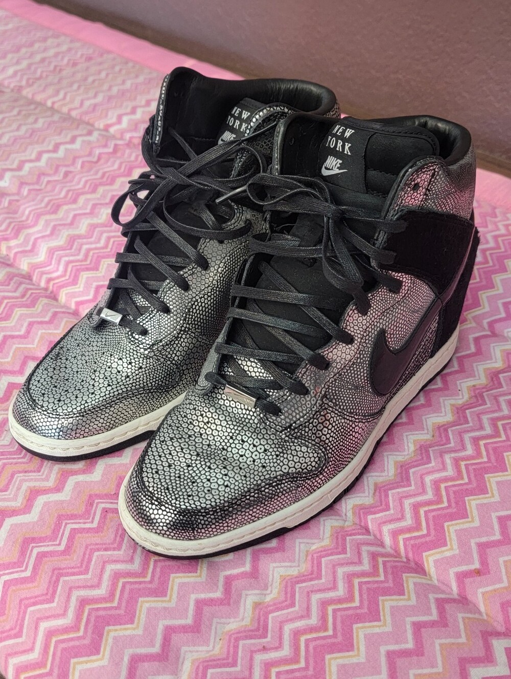 Nike RARE Dunk Sky Hi NYC City Pack Metallic Silver Hidden Wedge Women’s SIZE 9